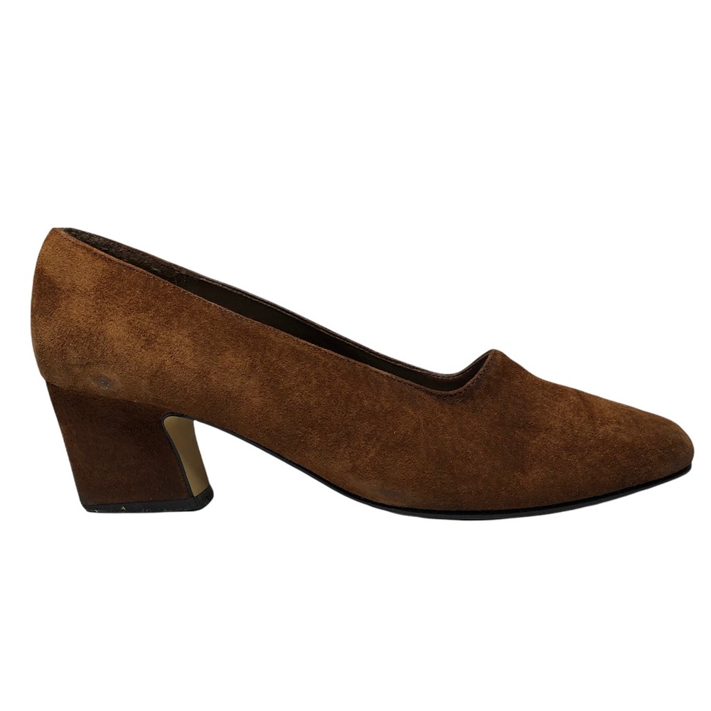 Salvatore Suede Leather Pumps Womens Brown Round Toe Slip On Heels Size 7.5